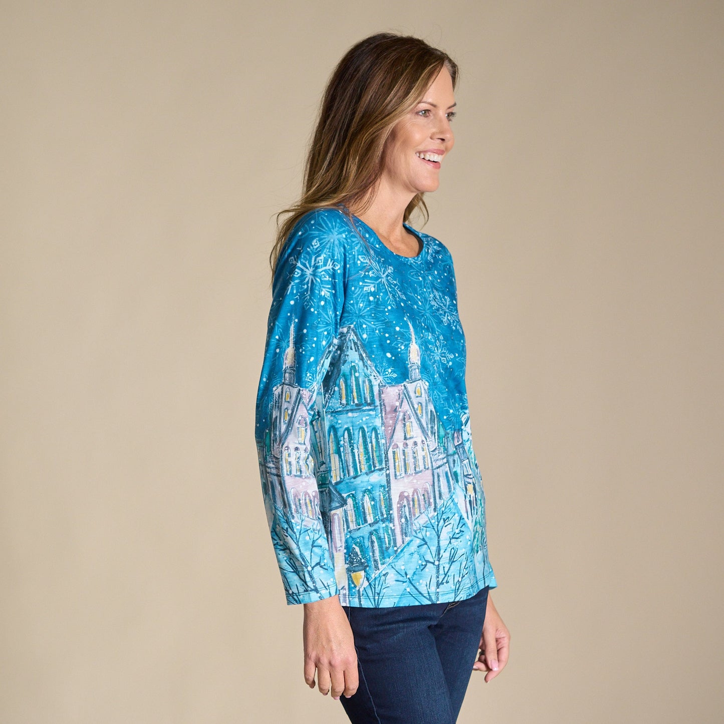 Christopher & Banks Winter Scenic Print Long Sleeve Tee