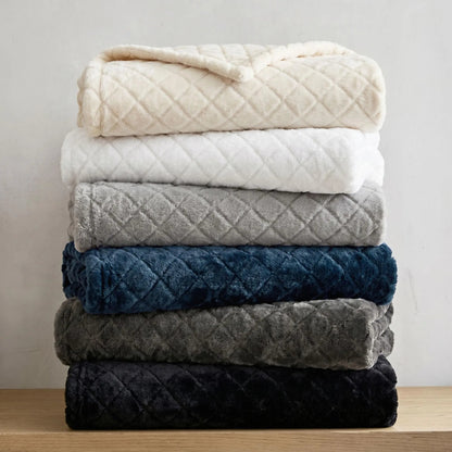 Superior "Holly" Geometric Textured 
Lightweight Fleece Blanket