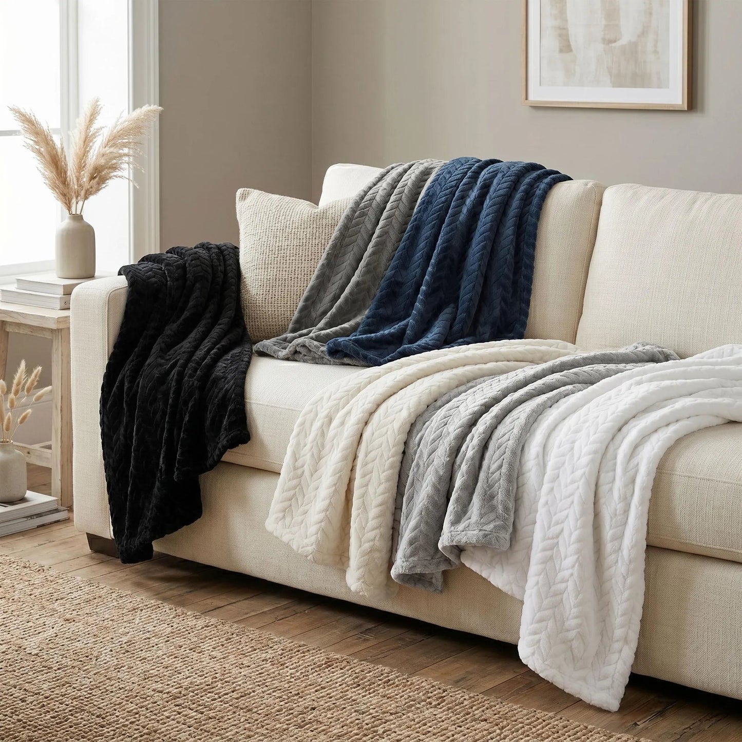 Superior "Hope" Textured Chevron and Herringbone 
Pattern Fleece Blanket