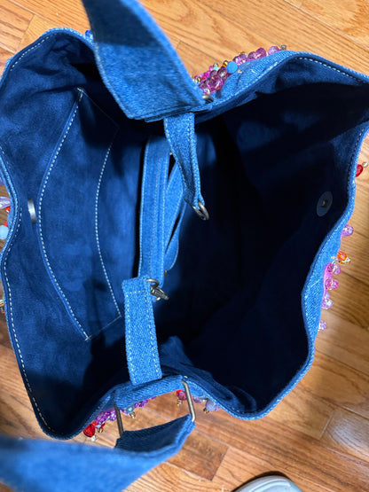 ALLE Handbags Hand-Painted & Hand-Embroidered Denim Tote Bag