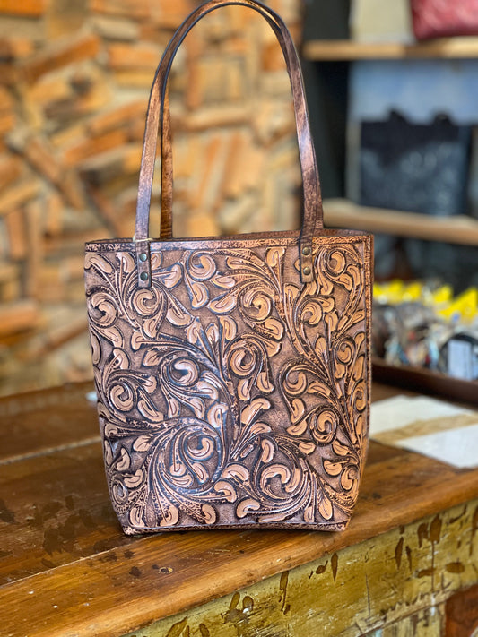ALLE Handbags Elodia Fine Hand-Tooled Leather Tote Bag