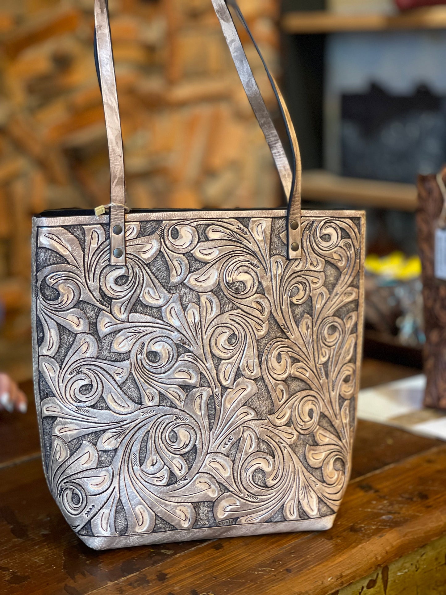 ALLE Handbags Elodia Fine Hand-Tooled Leather Tote Bag