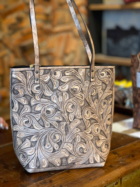 ALLE Handbags Elodia Fine Hand-Tooled Leather Tote Bag