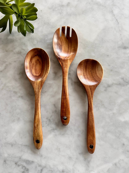 Busa Designs Tulum Teak Wooden Salad 3 Piece Serving Set