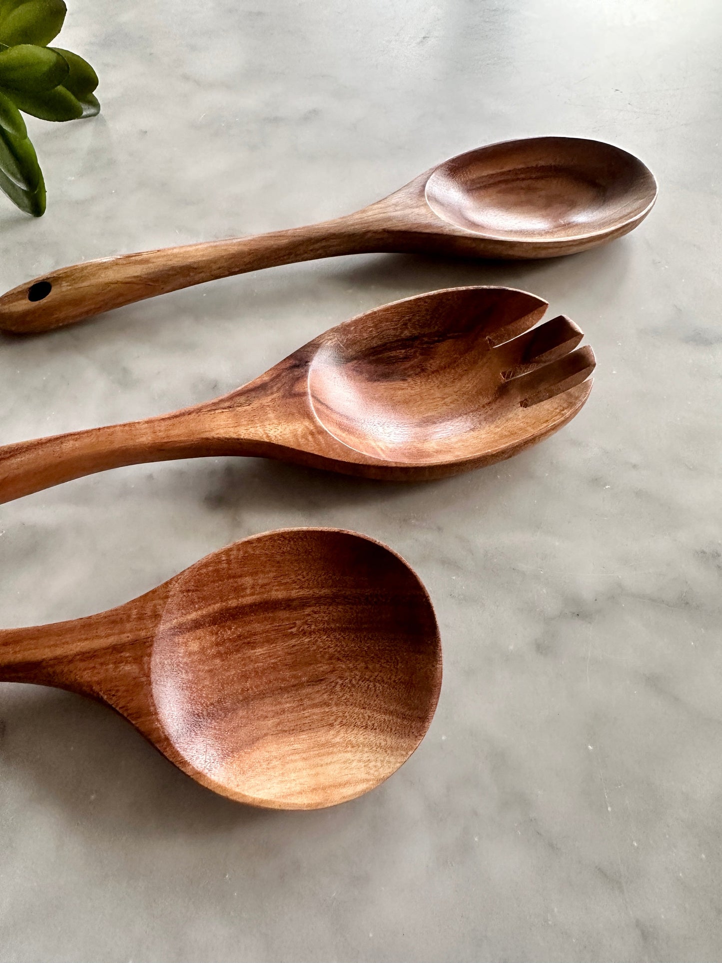 Busa Designs Tulum Teak Wooden Salad 3 Piece Serving Set