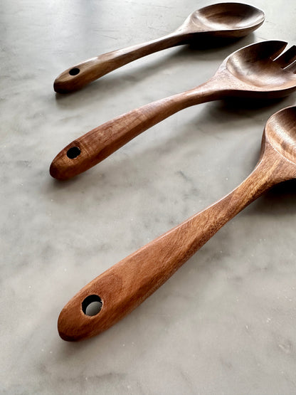 Busa Designs Tulum Teak Wooden Salad 3 Piece Serving Set