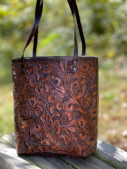 ALLE Handbags Elodia Fine Hand-Tooled Leather Tote Bag