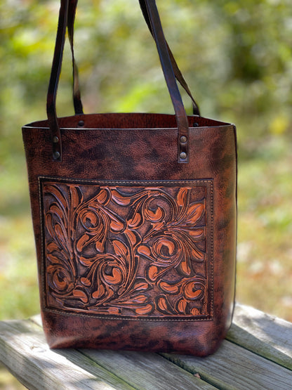 ALLE Handbags Elodia Fine Hand-Tooled Leather Tote Bag