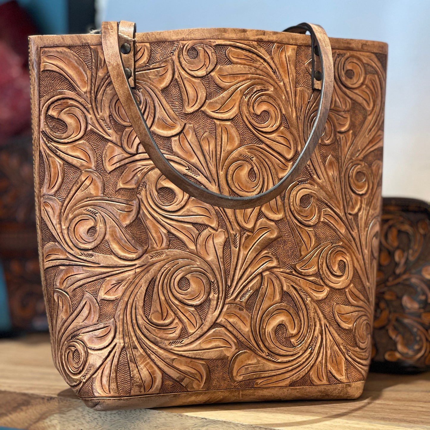 ALLE Handbags Elodia Fine Hand-Tooled Leather Tote Bag