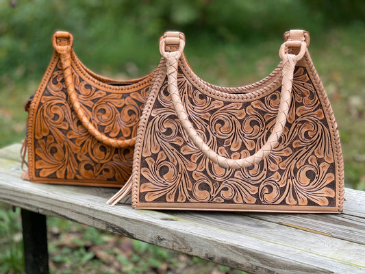 ALLE Handbags Luna Hand-Tooled Leather Hobo Bag