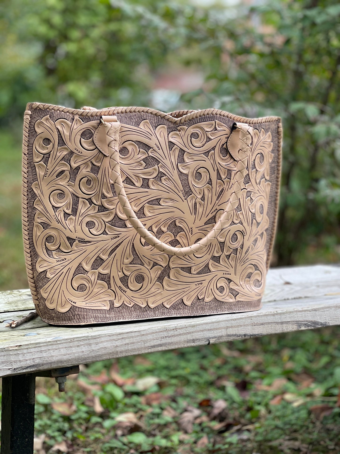 ALLE Handbags Ibiza Hand Tooled Leather Extra Large Tote Travel Bag
