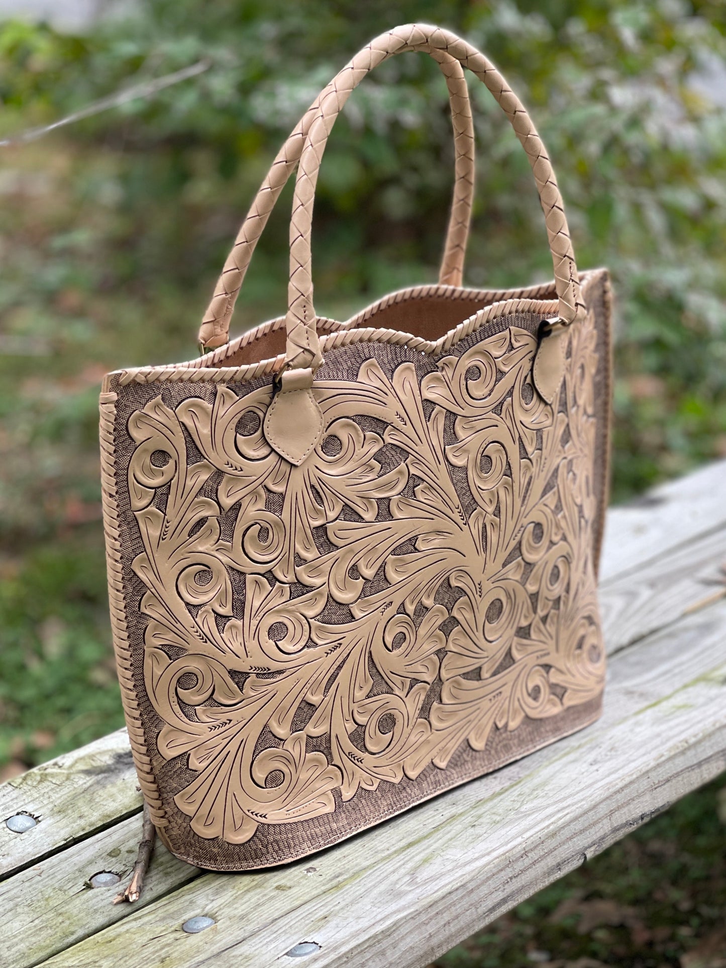ALLE Handbags Ibiza Hand Tooled Leather Extra Large Tote Travel Bag