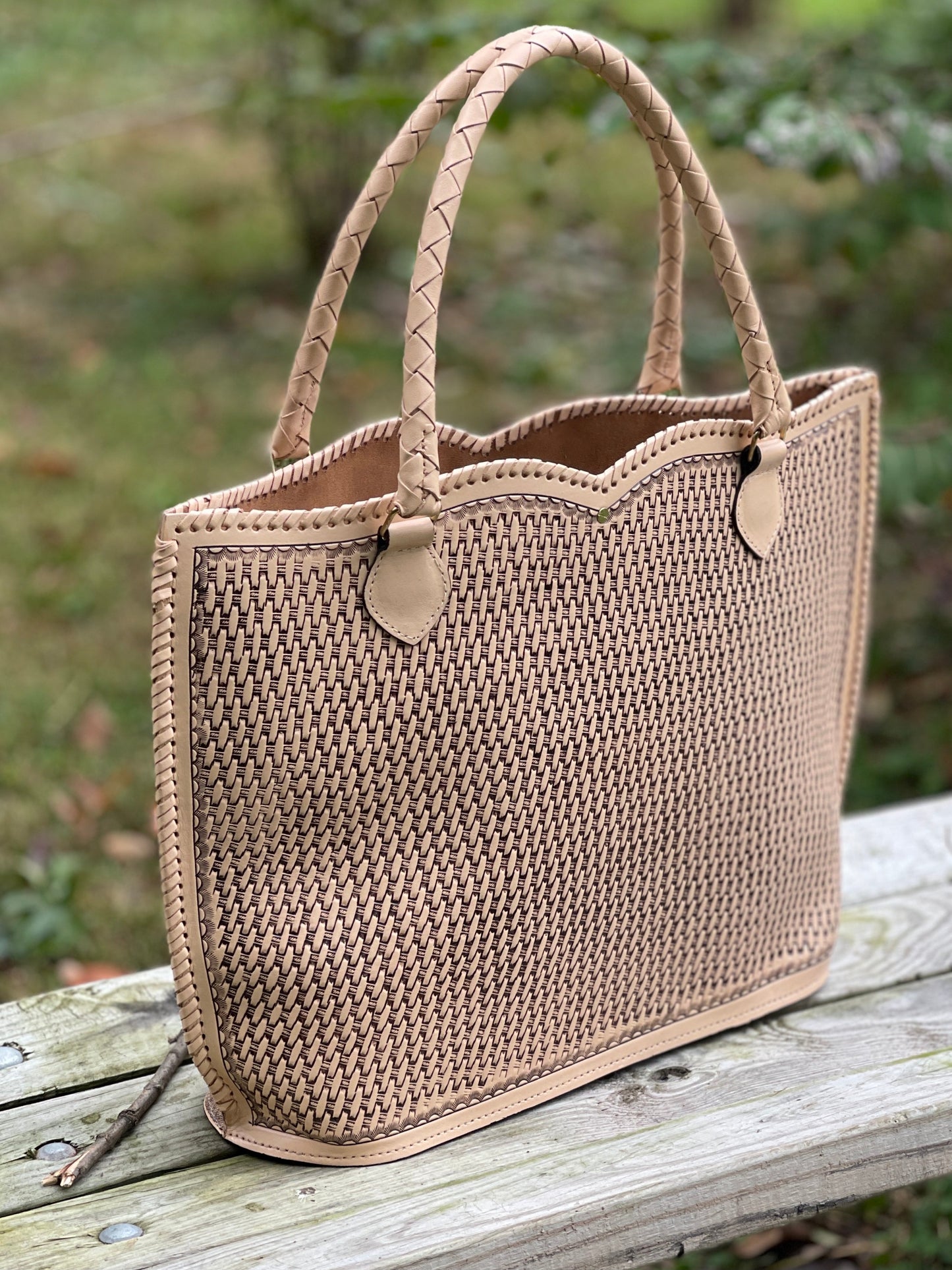 ALLE Handbags Ibiza Hand Tooled Leather Extra Large Tote Travel Bag