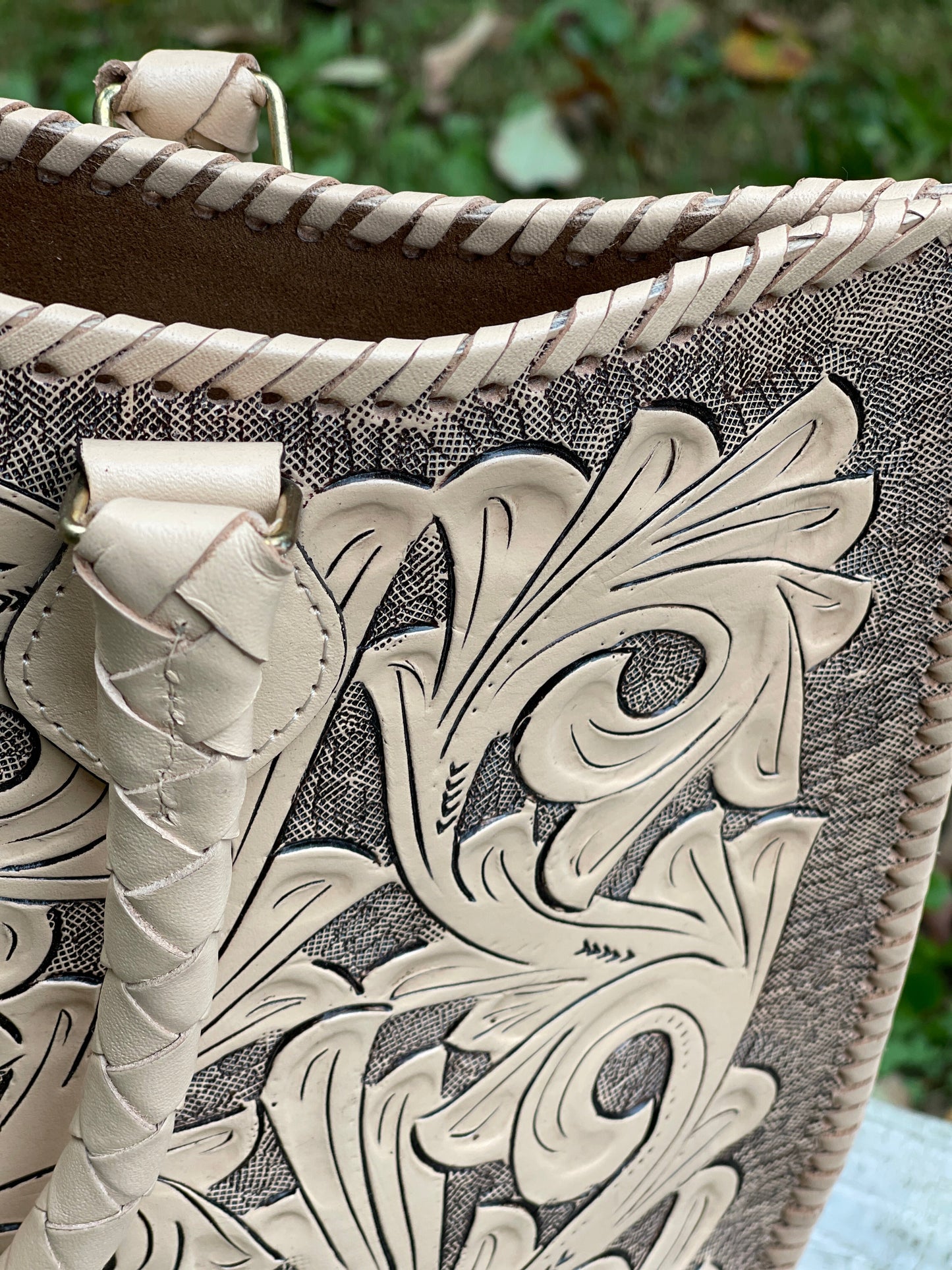 ALLE Handbags Ibiza Hand Tooled Leather Extra Large Tote Travel Bag