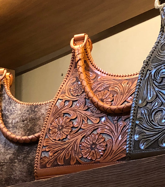 ALLE Handbags Luna Hand Cut Out Tooling Leather Hobo Bag