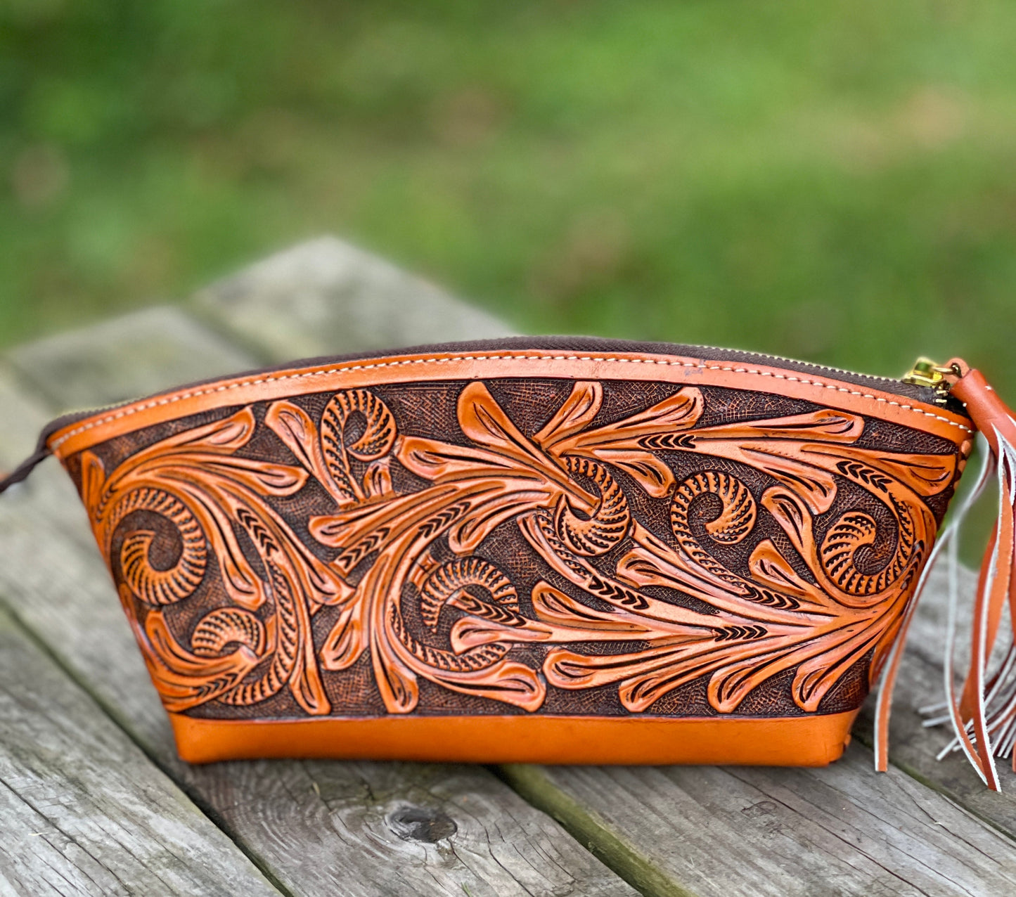 ALLE Handbags Cosmetic Hand-Tooled Leather Bag