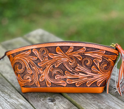 ALLE Handbags Cosmetic Hand-Tooled Leather Bag