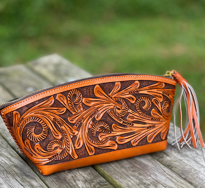 ALLE Handbags Cosmetic Hand-Tooled Leather Bag