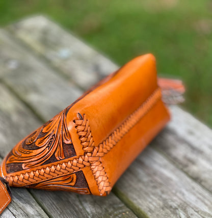 ALLE Handbags Cosmetic Hand-Tooled Leather Bag