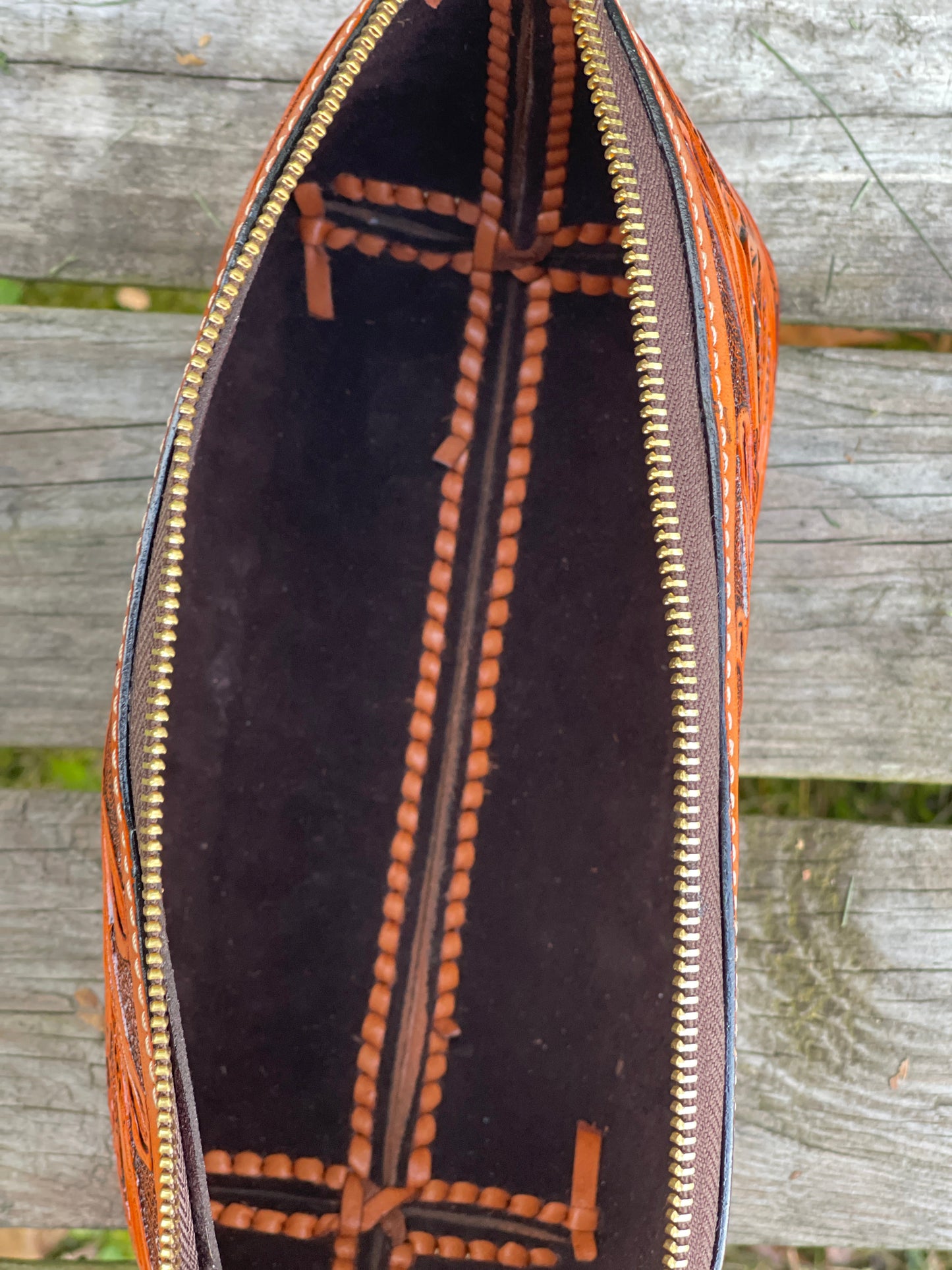 ALLE Handbags Cosmetic Hand-Tooled Leather Bag