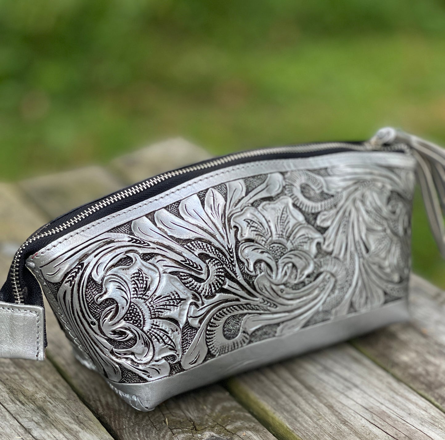 ALLE Handbags Cosmetic Hand-Tooled Leather Bag