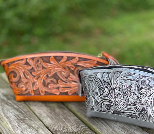 ALLE Handbags Cosmetic Hand-Tooled Leather Bag