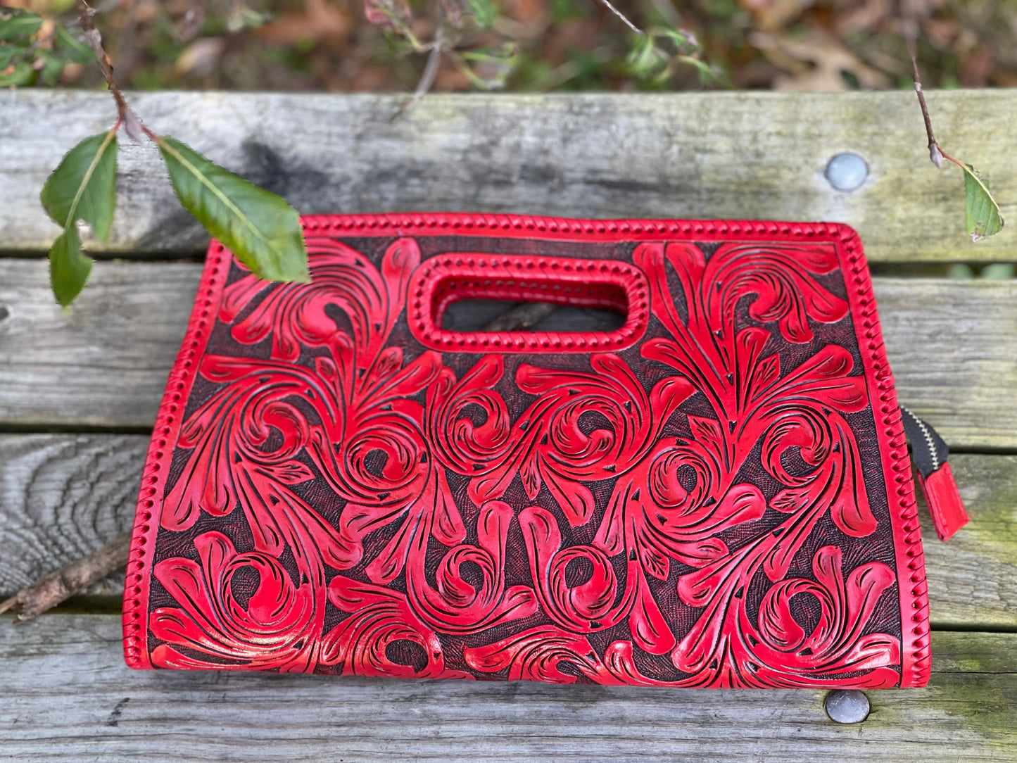 ALLE Handbags Envelope Hand-Tooled Leather Large Clutch Bag
