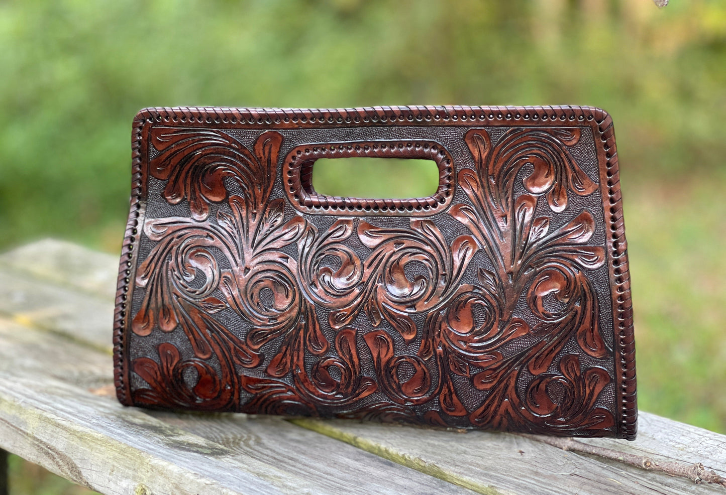 ALLE Handbags Envelope Hand-Tooled Leather Large Clutch Bag