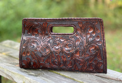 ALLE Handbags Envelope Hand-Tooled Leather Large Clutch Bag