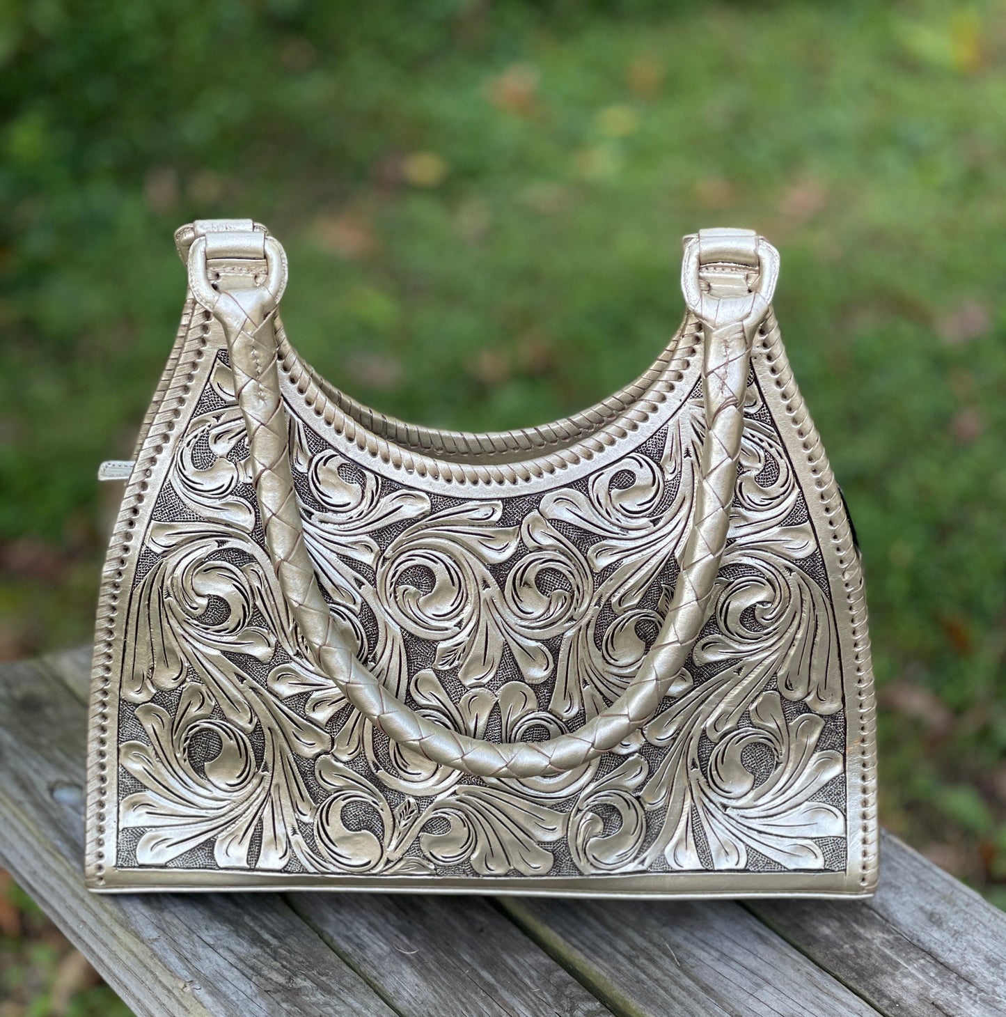ALLE Handbags Luna Hand-Tooled Leather Hobo Bag
