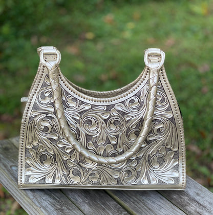 ALLE Handbags Luna Hand-Tooled Leather Hobo Bag