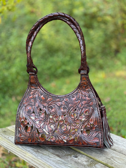 ALLE Handbags Luna Hand Cut Out Tooling Leather Hobo Bag