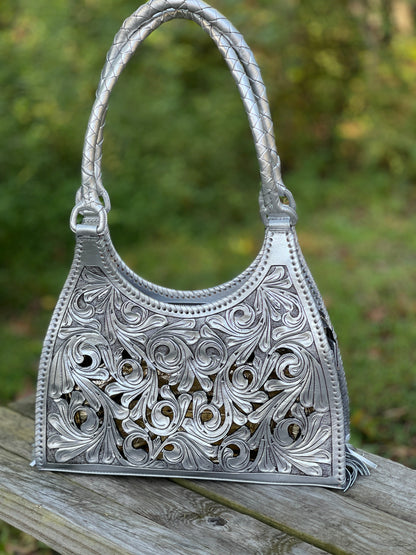 ALLE Handbags Luna Hand Cut Out Tooling Leather Hobo Bag