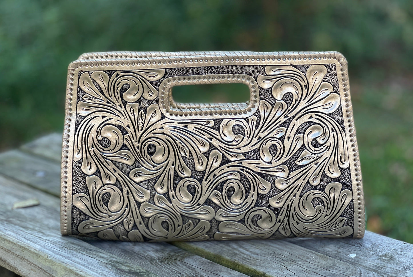 ALLE Handbags Envelope Hand-Tooled Leather Large Clutch Bag