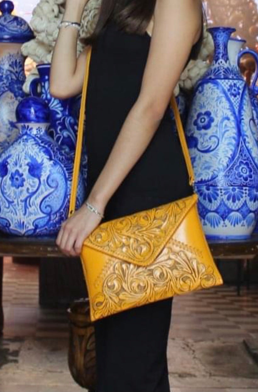 ALLE Handbags Italia Hand-Tooled Leather Crossbody & Clutch Bag