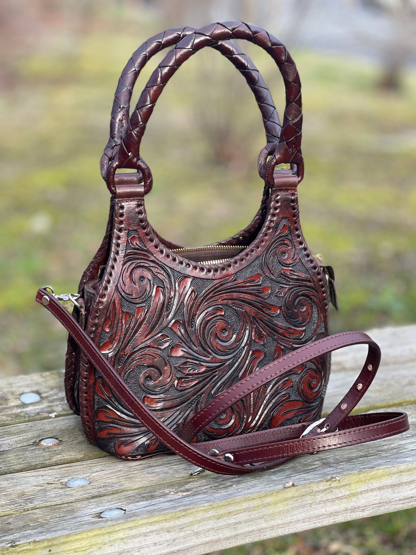 ALLE Handbags Luna Mini Hand-Tooled Leather Mini Hobo & Crossbody Bag
