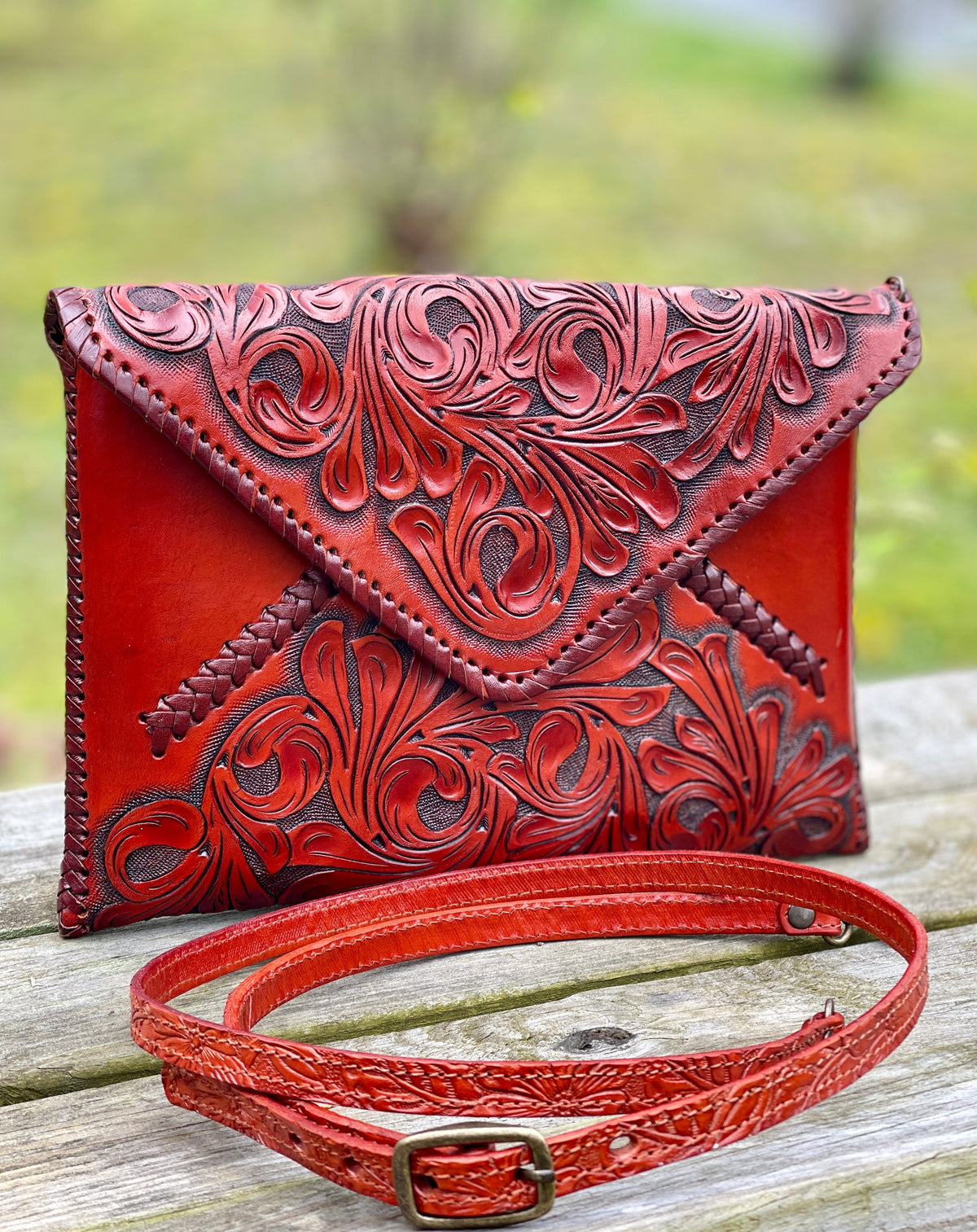 ALLE Handbags Italia Hand-Tooled Leather Crossbody & Clutch Bag