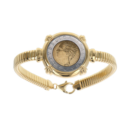 Toscana Italiana 18K Gold Plated Genuine 500 Lira Coin Tubogas Bracelet