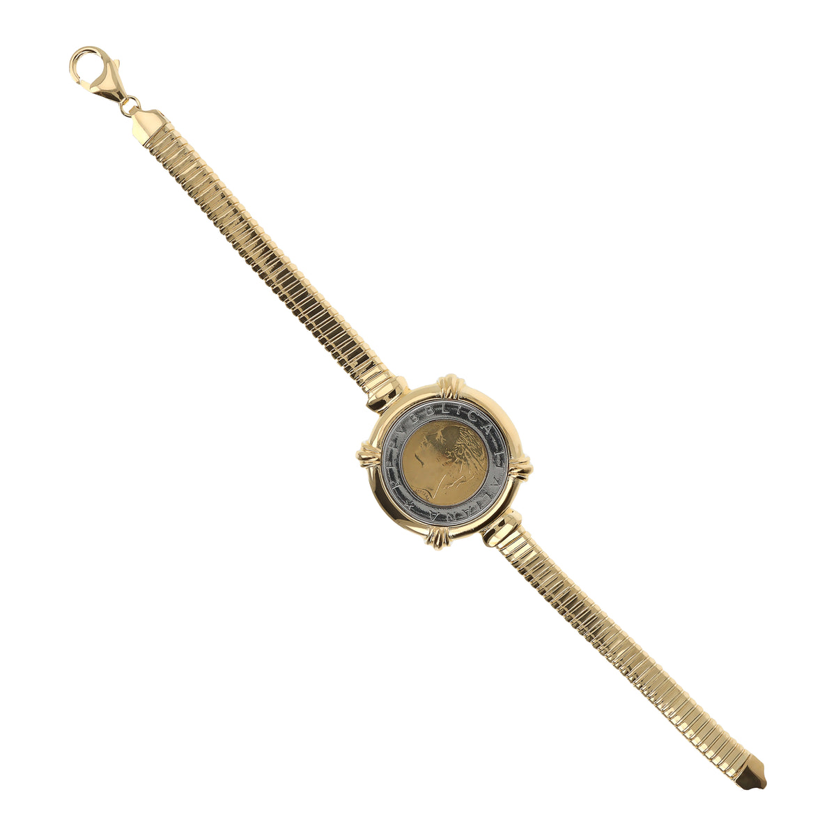 Toscana Italiana 18K Gold Plated Genuine 500 Lira Coin Tubogas Bracelet