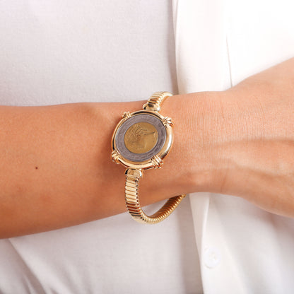 Toscana Italiana 18K Gold Plated Genuine 500 Lira Coin Tubogas Bracelet