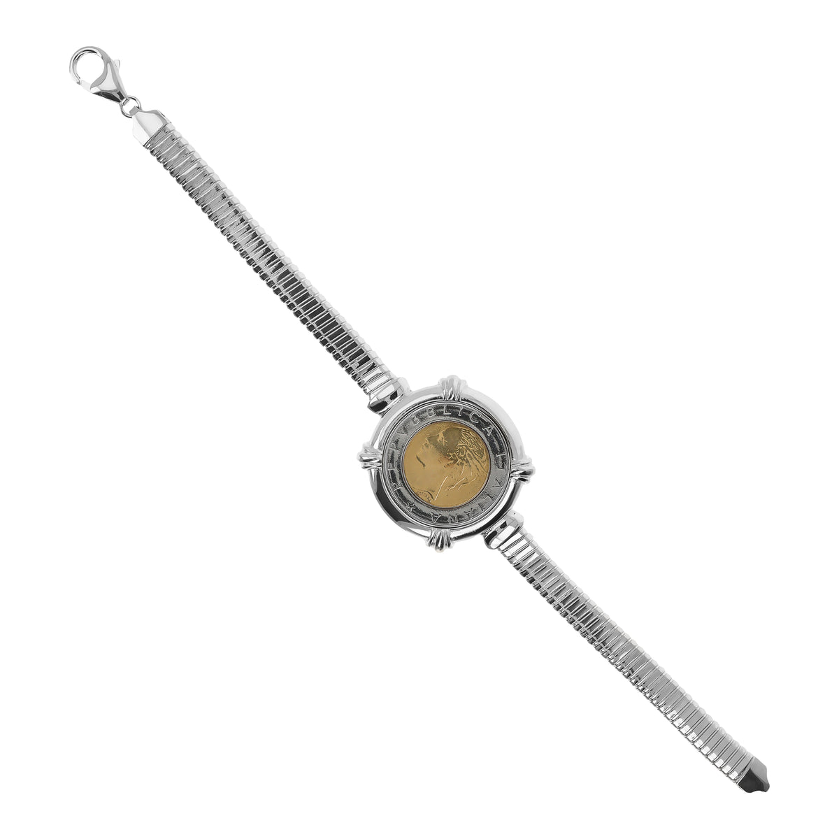Toscana Italiana 18K Gold Plated Genuine 500 Lira Coin Tubogas Bracelet