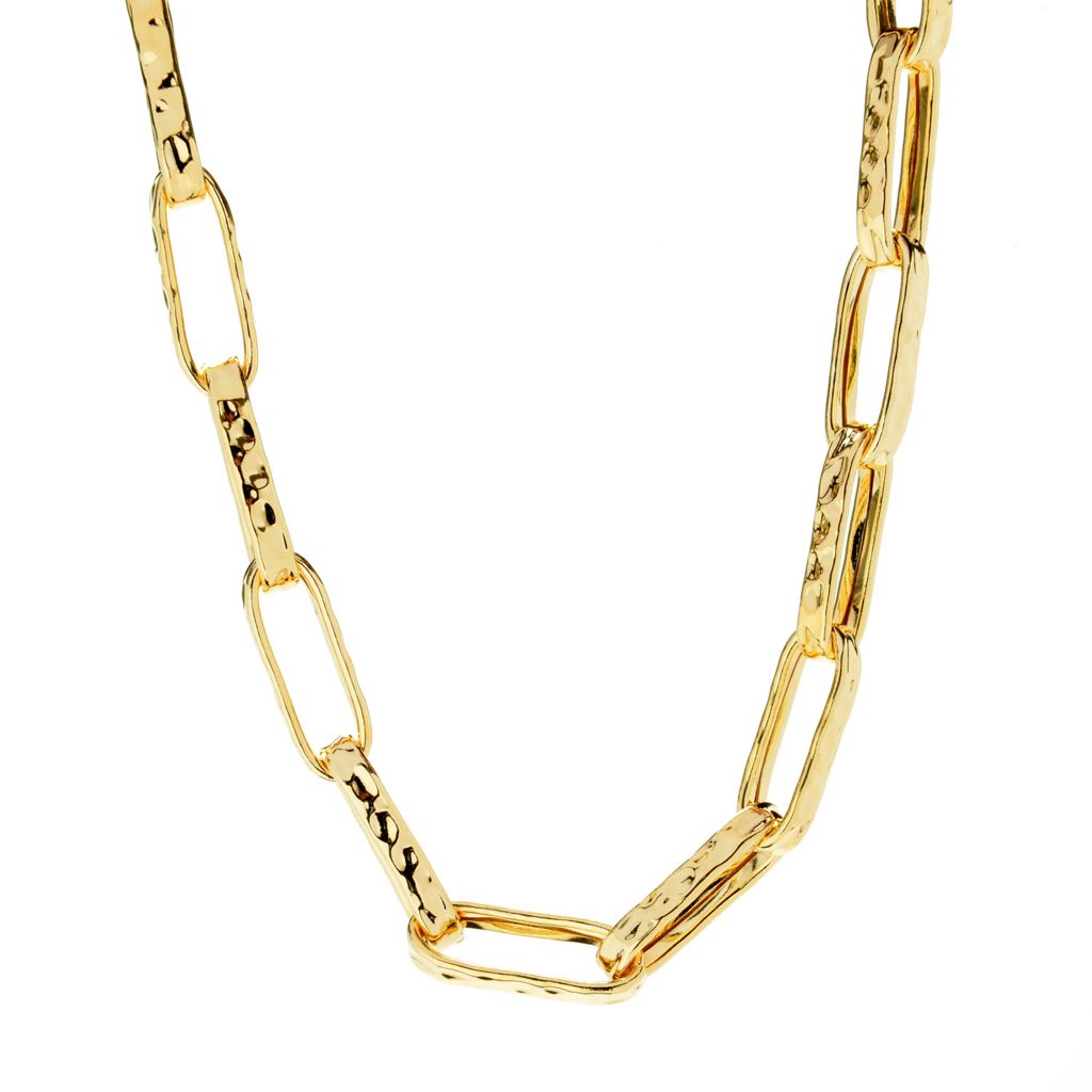 Toscana Italiana 18K Gold Plated Hammered Paperclip Link 20" Necklace