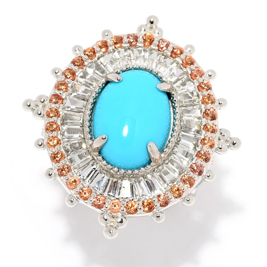 Sterling Silver Sleeping Beauty Turquoise & Orange Sapphire Ring