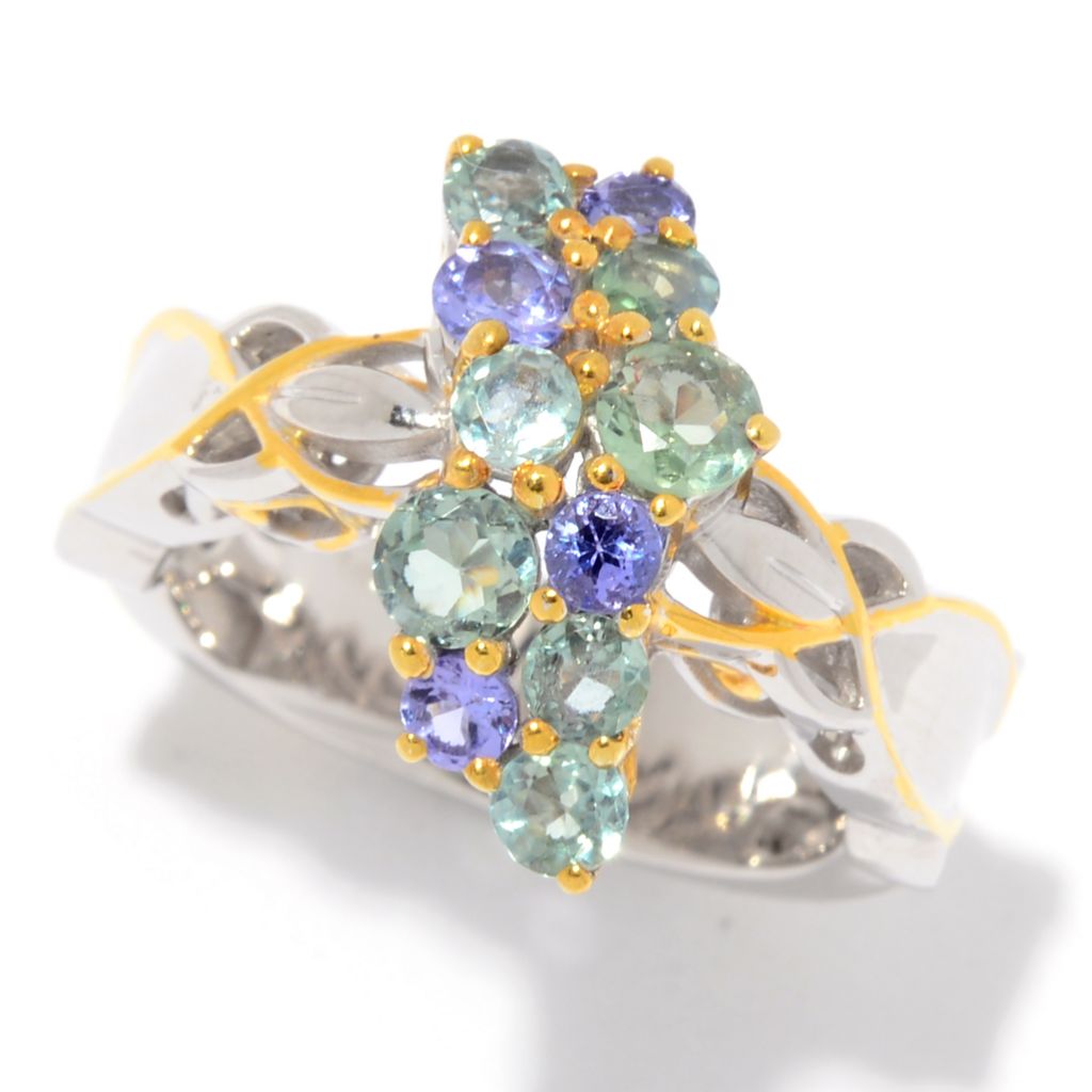 AS IS SAMPLE - Sterling Silver Alexandrite & Tanzanite Cluster Ring - Size 8