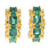 AS IS SAMPLE - Sterling Silver Emerald-Cut Emerald Hoop Earrings