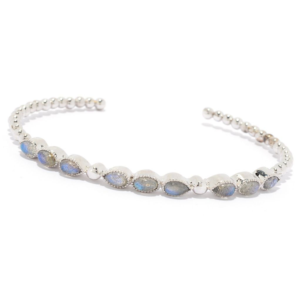 AS IS SAMPLE - Sterling Silver Labradorite Beaded Flex Bangle Bracelet