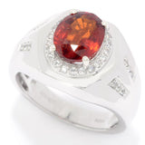 AS IS SAMPLE - Men's Sterling Silver Hessonite Garnet & White Zircon Ring - Size 8