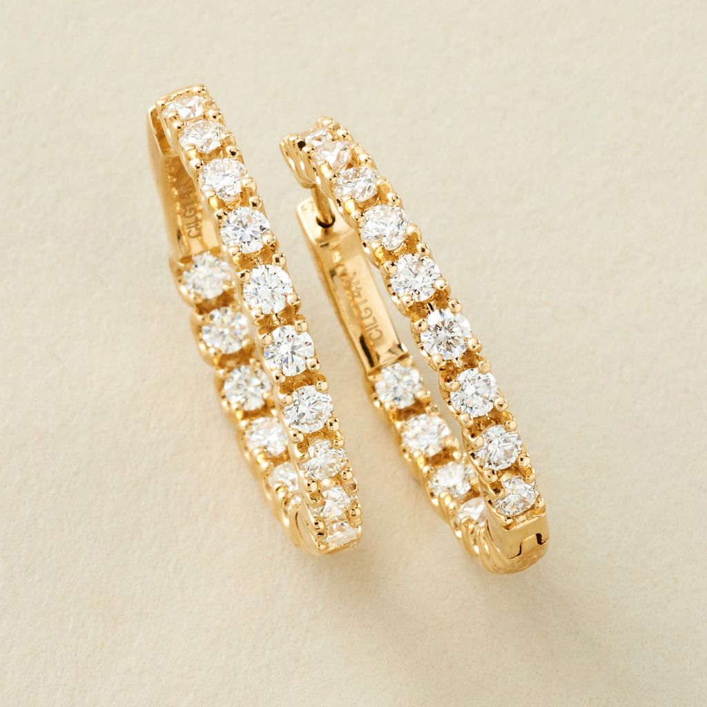 Peace Jewelers 14K Gold Choice of 2 or 3 Carats Lab-Grown Diamond Hoop Earrings