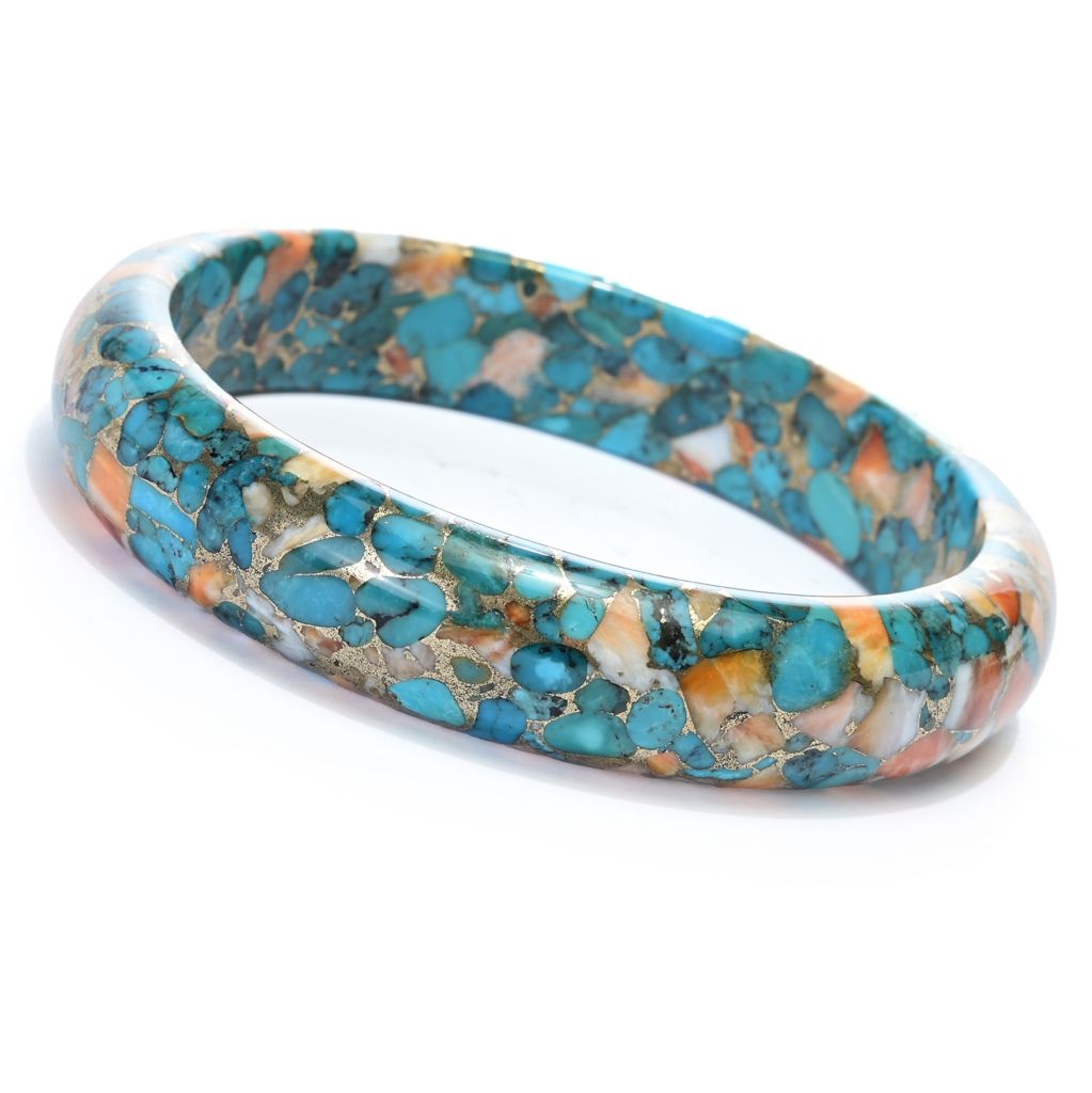 Spiny Oyster Turquoise Gemstone Slip-On Bangle Bracelet
