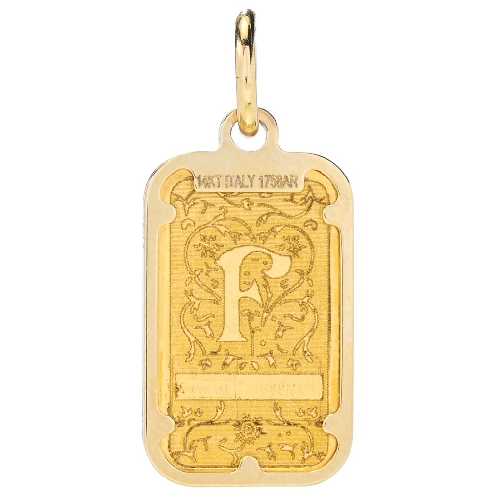 14K Italian Gold Floral Initial 1 Gram Ingot Pendant